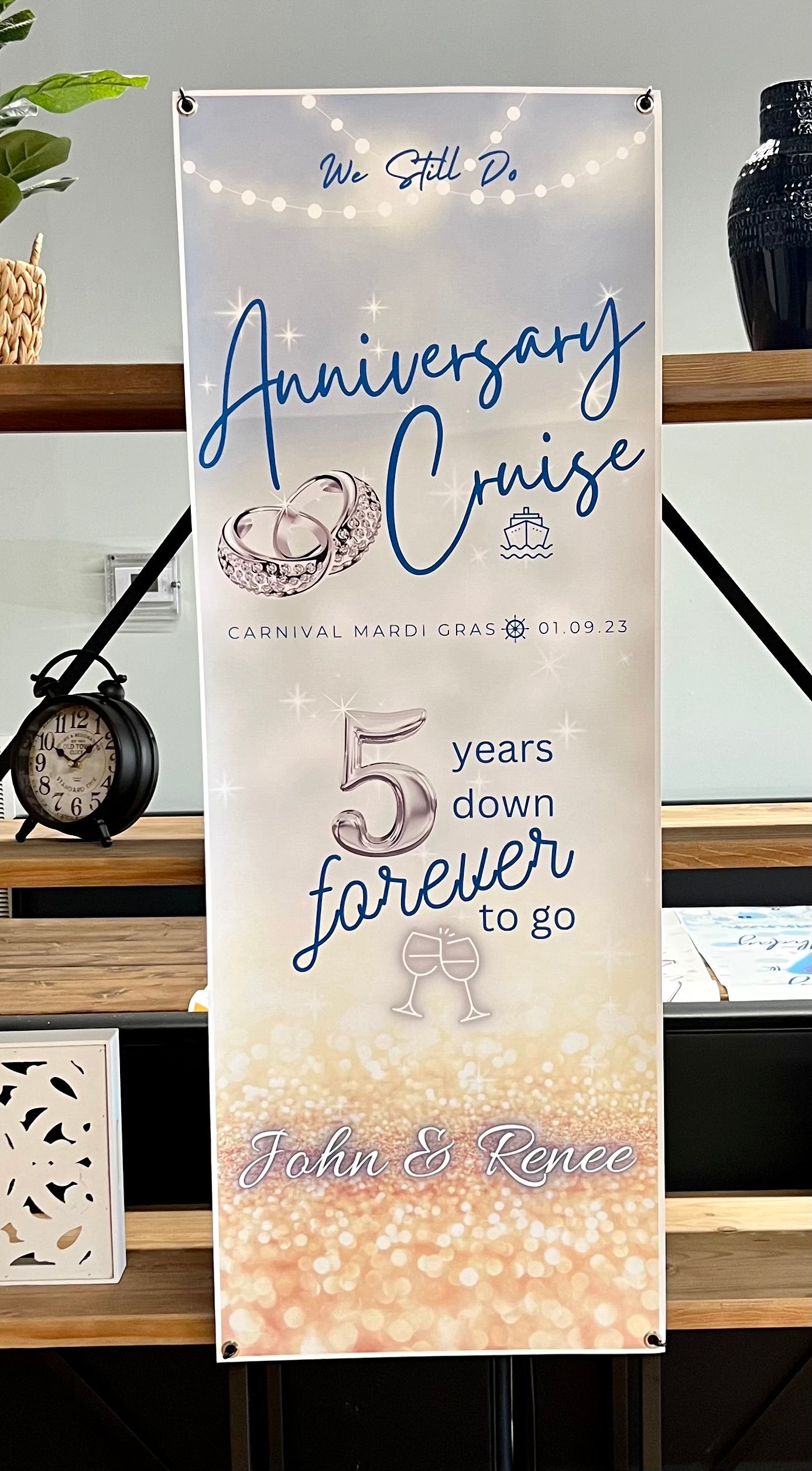Anniversary Cruise Cabin Door Banner - Wine Glasses
